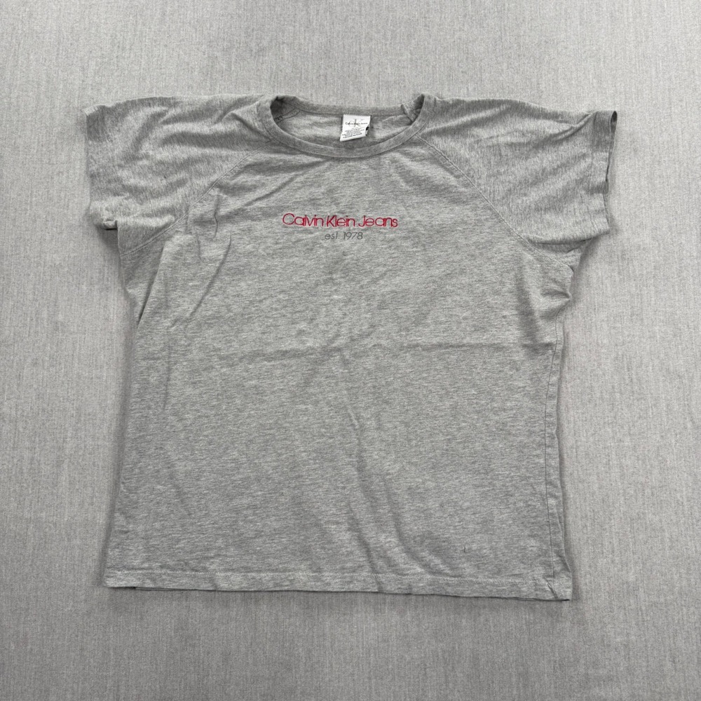 Calvin Klein Jeans Vintage Grey Raglan Embroidered Logo T-Shirt XL Made in USA